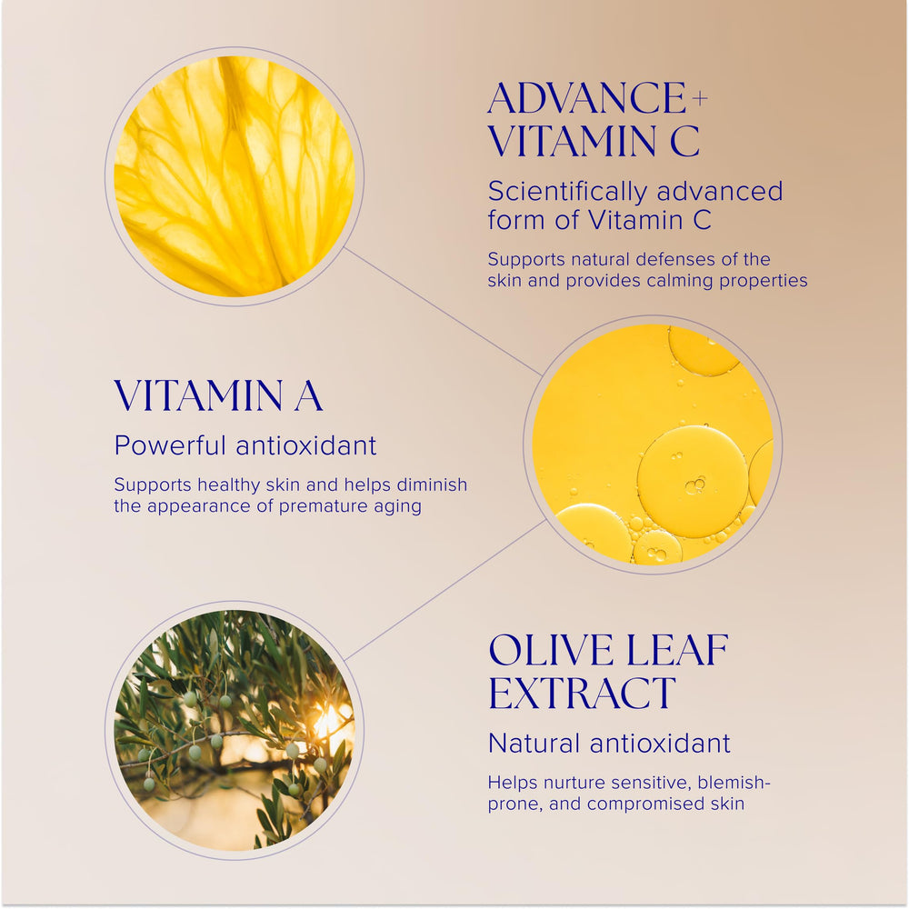 iS CLINICAL olive leaf and vitamin C visuals indicating antioxidant support