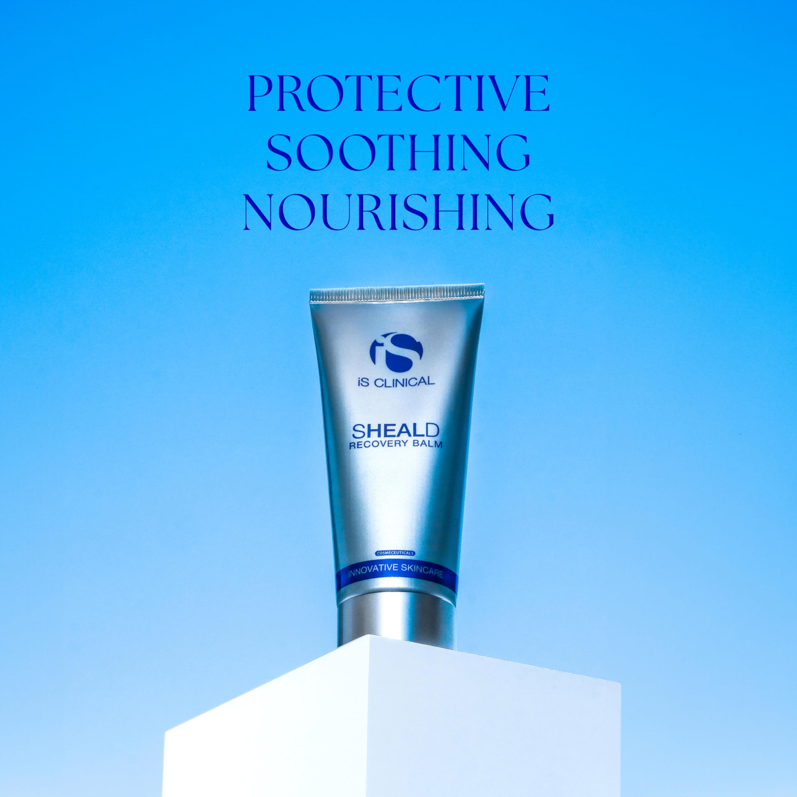 iS CLINICAL applying balm to cheek, demonstrates soothing post-treatment relief