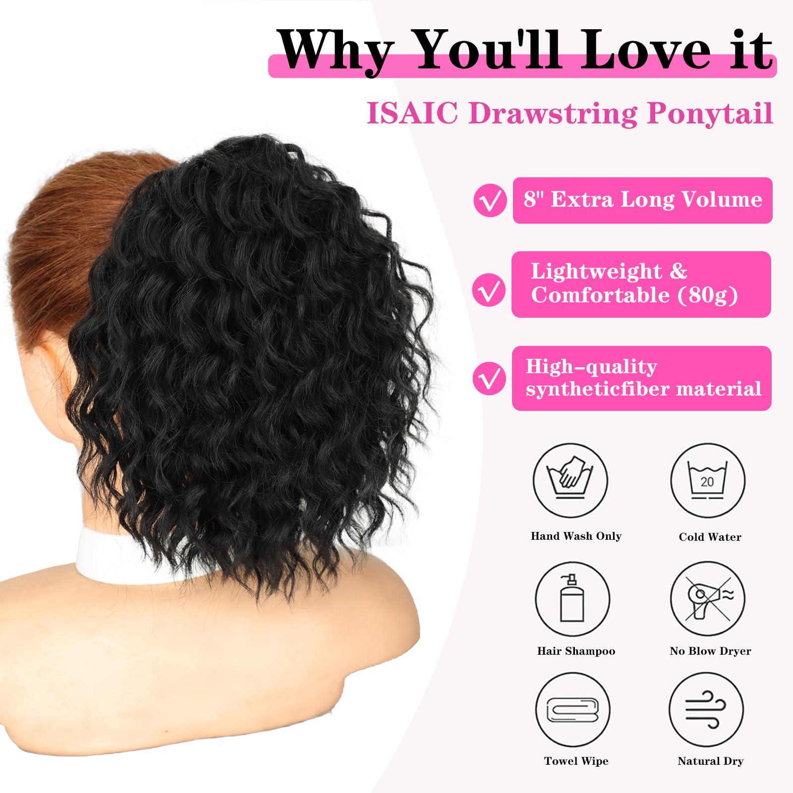 Isaic texture close-up showing soft synthetic curls for natural-looking bounce