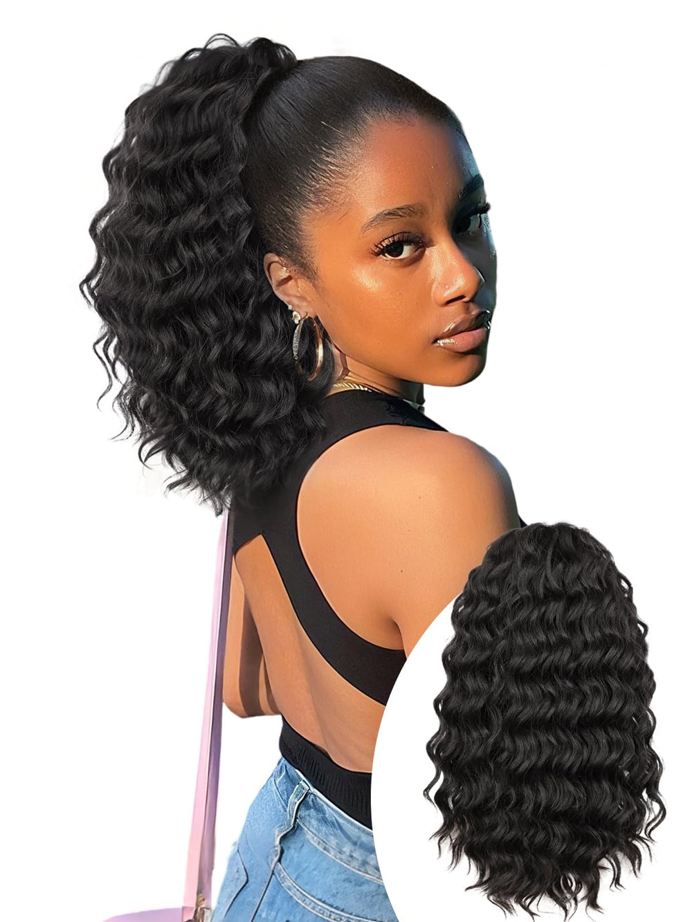 Isaic front packaging showing 12 inch curly ponytail and instant volume
