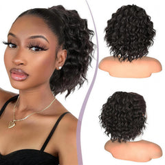 Isaic front view of 8-inch curly ponytail extension showing natural black finish and instant volume