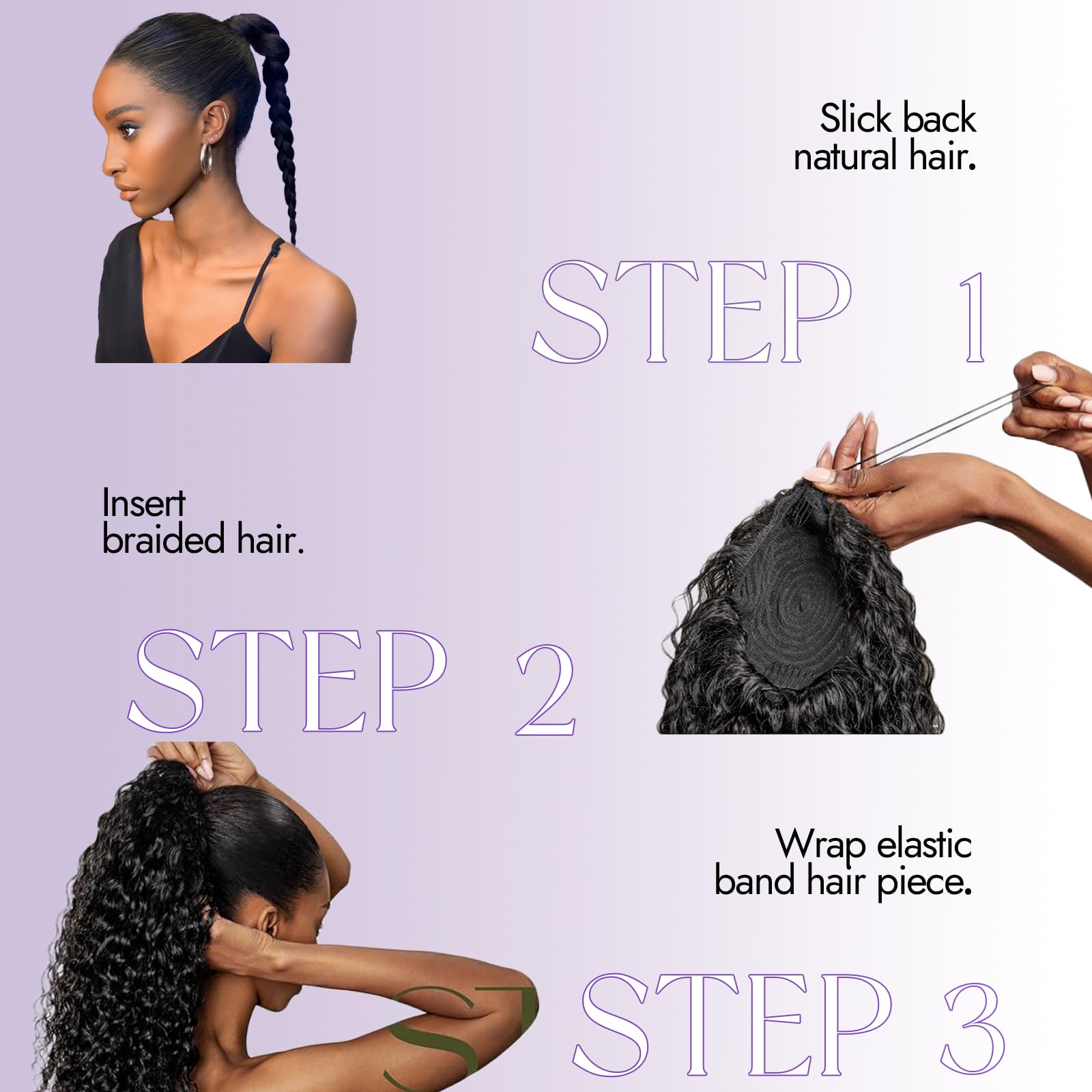 Isaic side profile on model wearing high curly ponytail showing lifted volume benefit