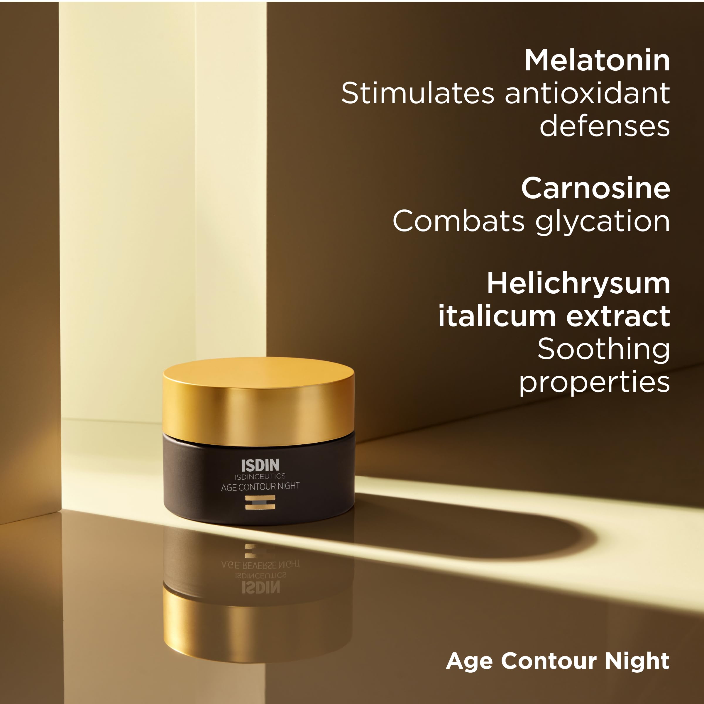 ISDIN cream on nightstand conveying evening routine convenience and calm