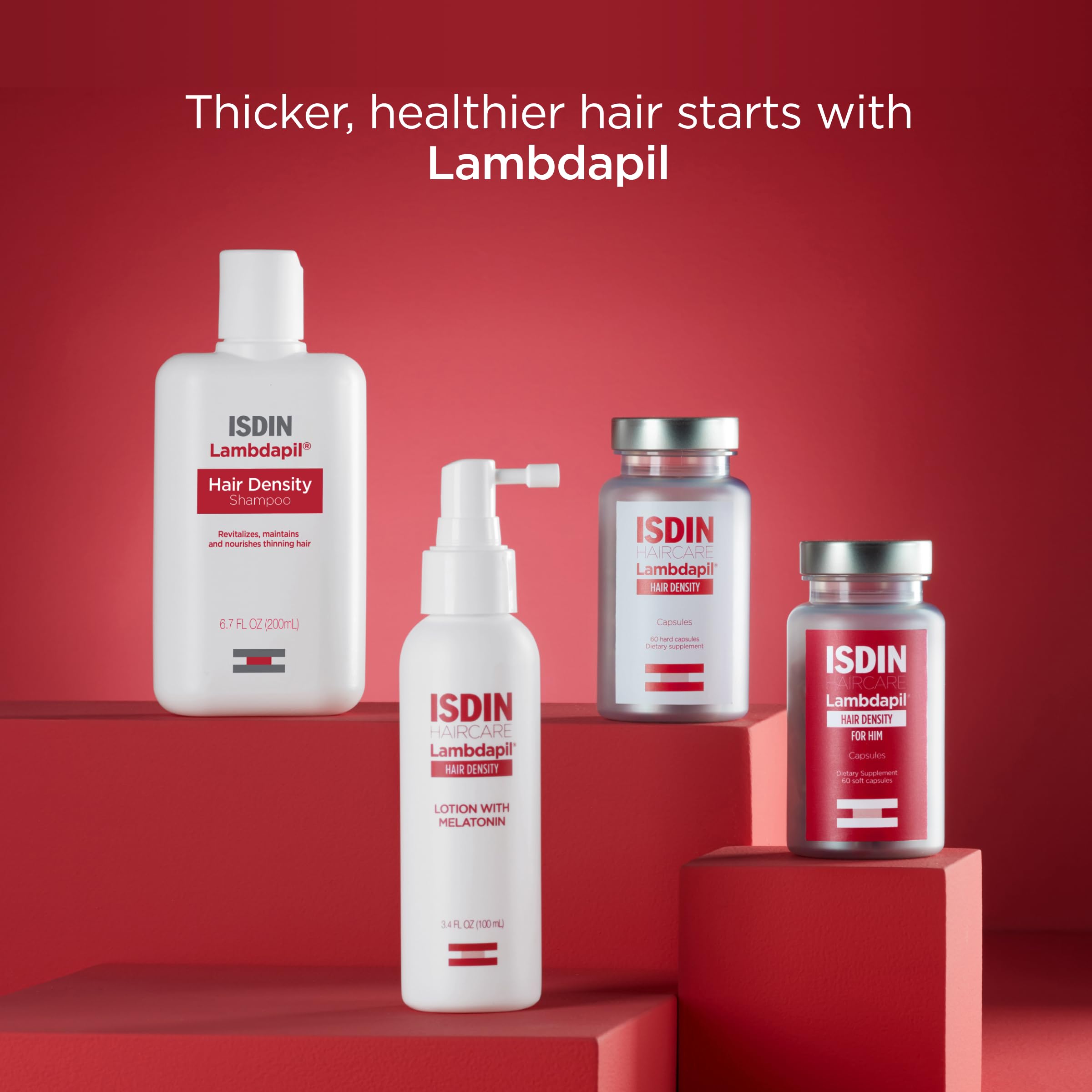 ISDIN Lambdapil on bathroom shelf lifestyle scene, integrates into daily grooming routine