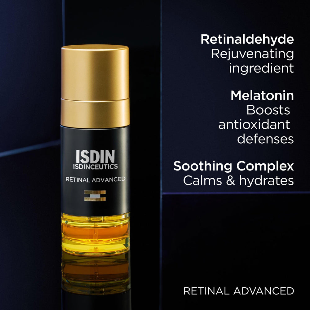 ISDIN serum on bathroom counter as part of evening skincare routine lifestyle image
