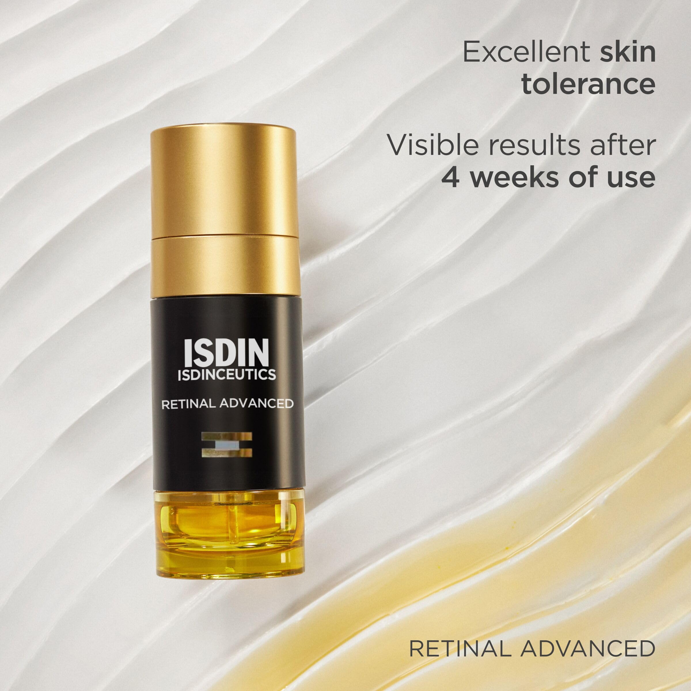 ISDIN bottle held in hand showing 1.7 fl oz scale for size reference
