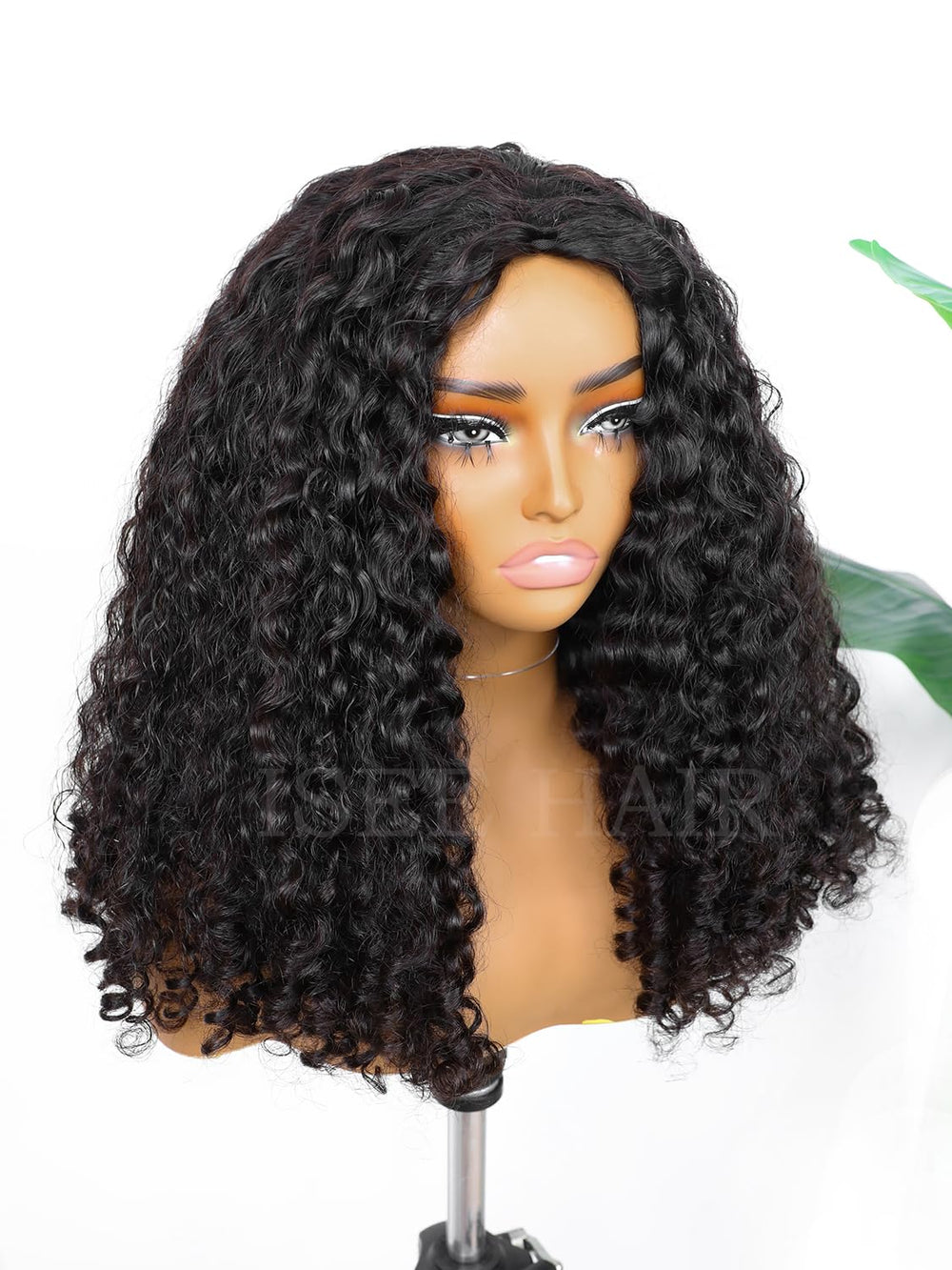 ISEE side profile worn half wig showing natural volume and blend