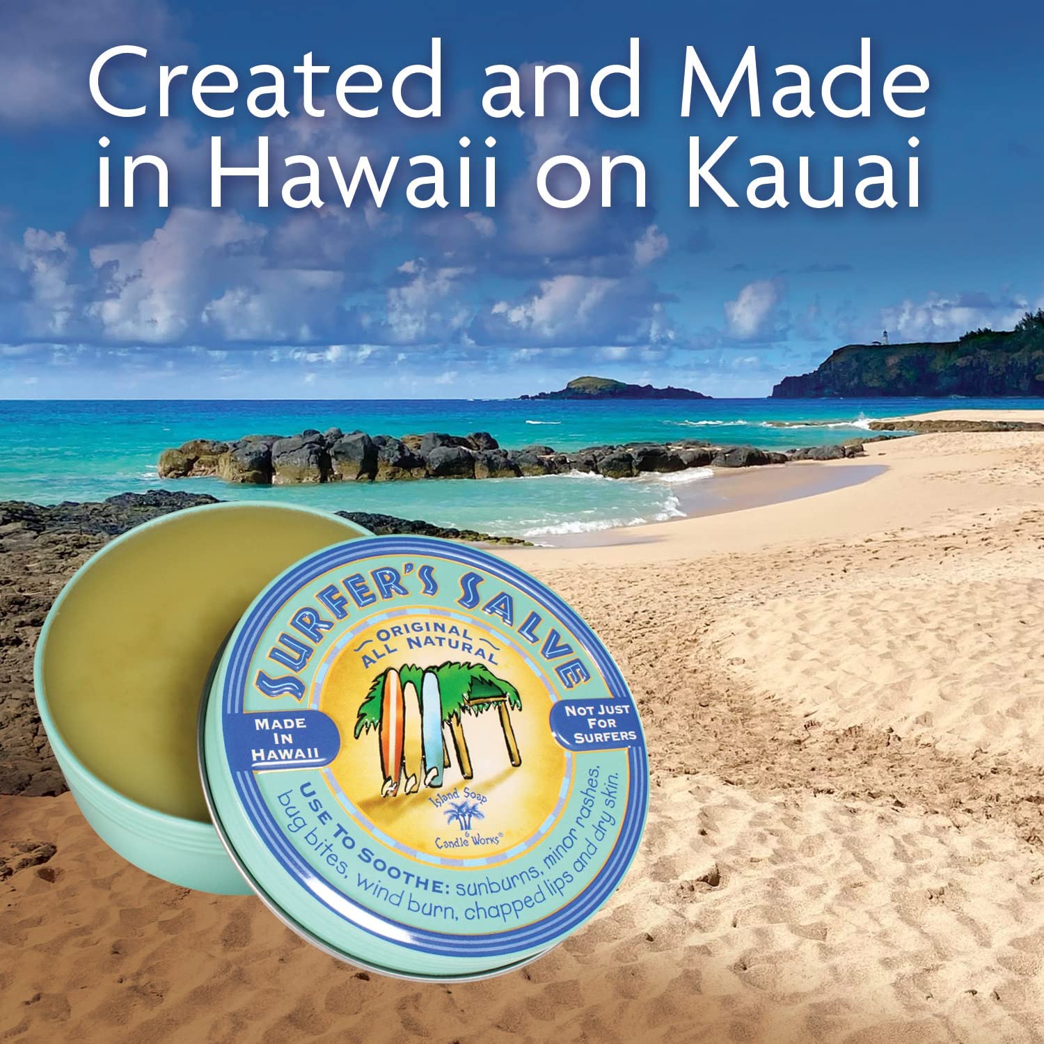Island Soap & Candle Works applying salve to lip for instant hydration and chapping relief