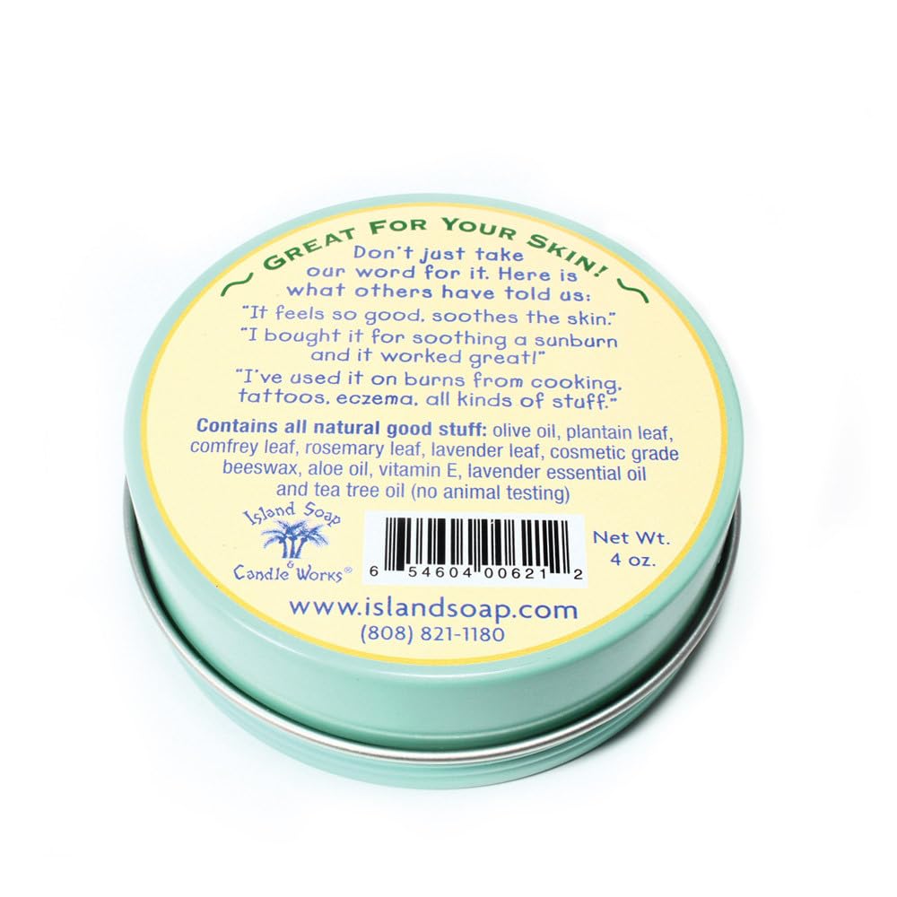 Island Soap & Candle Works flatlay of natural ingredients highlighting plantain, olive oil benefits