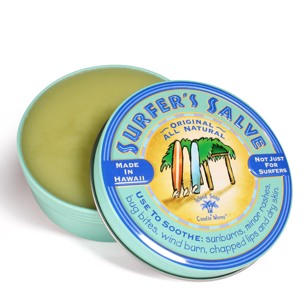 Island Soap & Candle Works tin front showing label and screw lid for easy portability