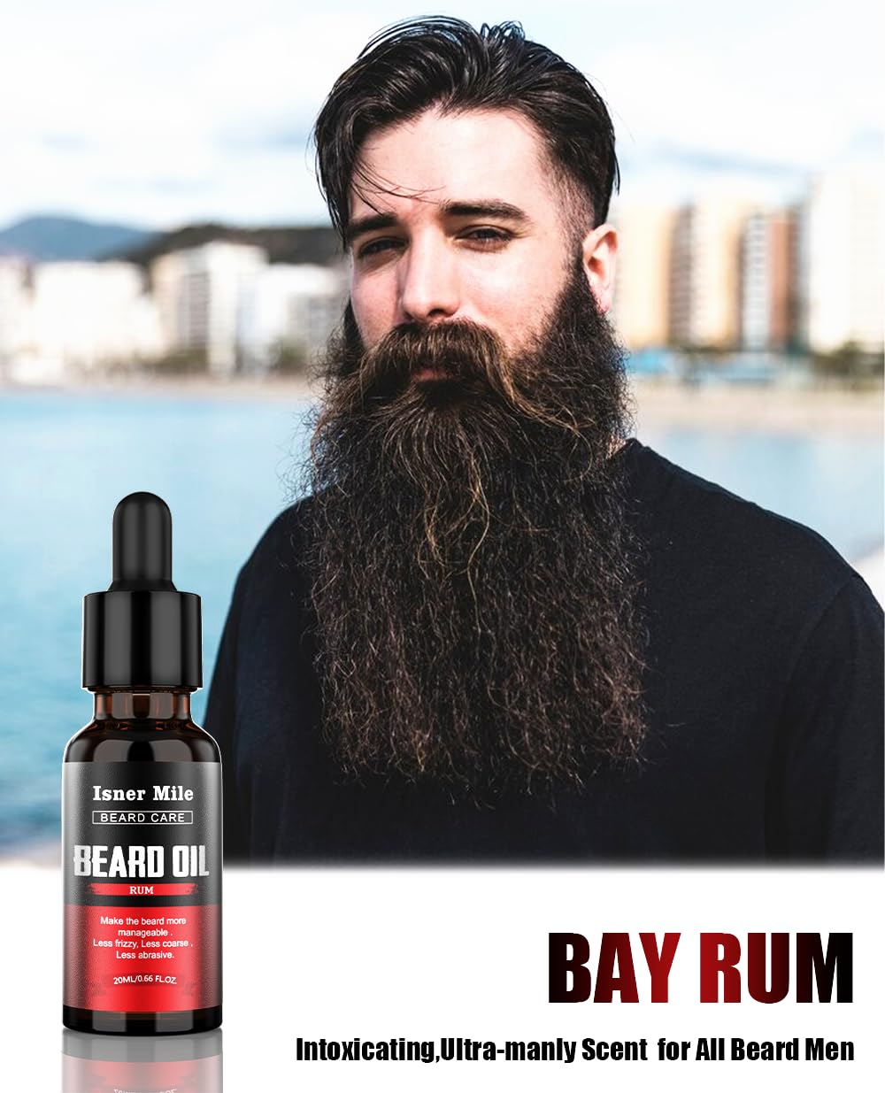 ISNER MILE sandalwood bay rum and vanilla bottles arranged to show scent options benefit