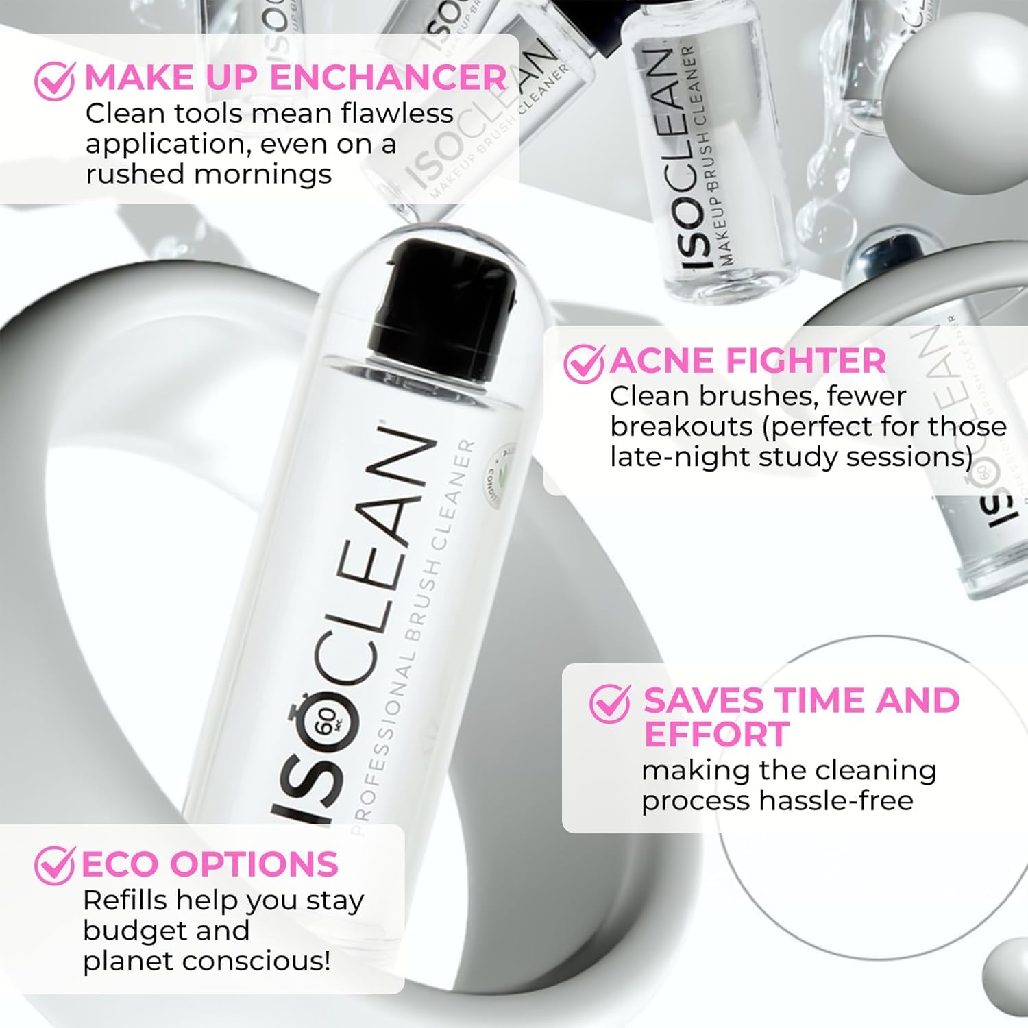 Isoclean bottle beside measuring scale illustrating the 9 fl oz size benefit