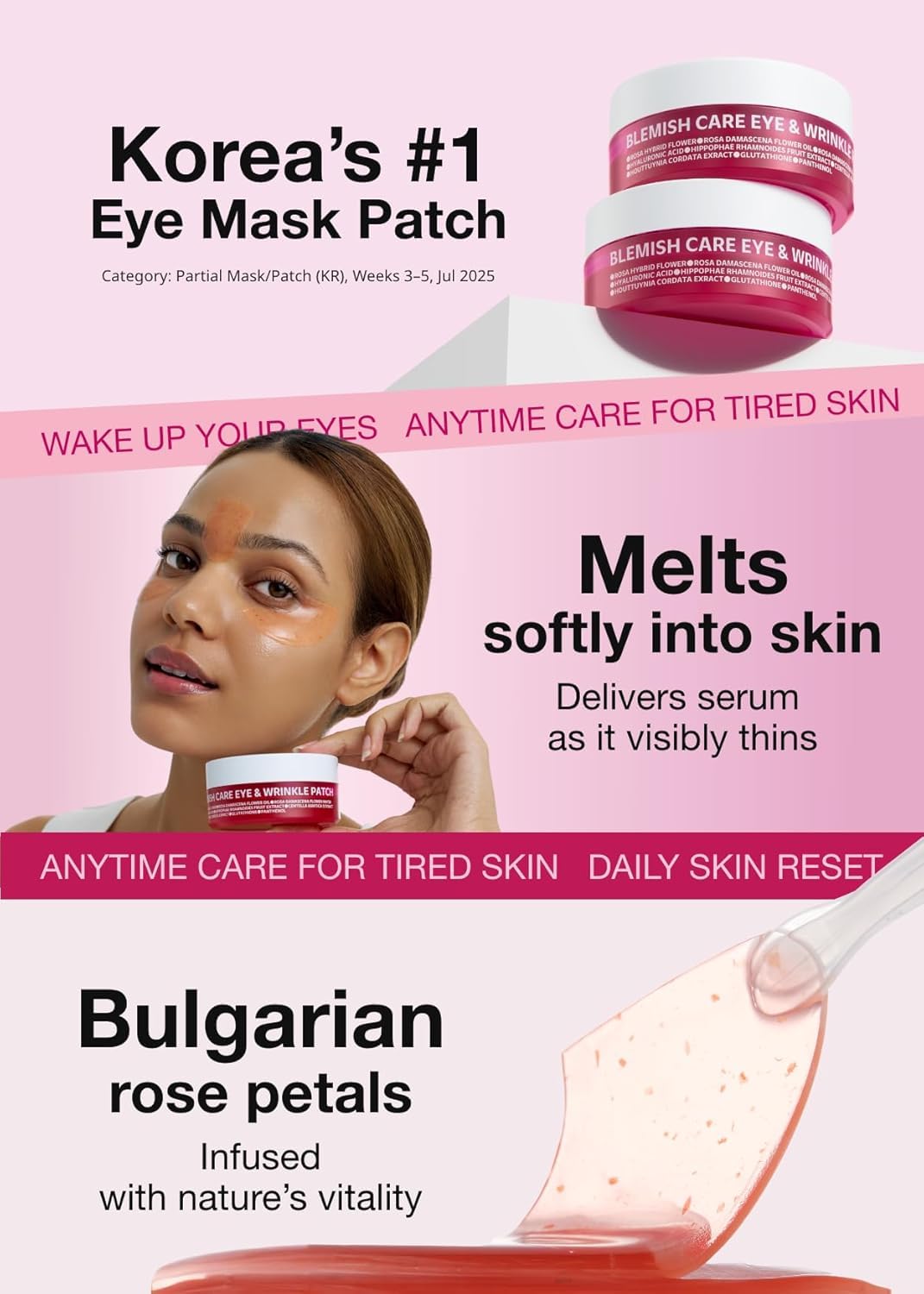 ISOI patch applied under an eye showing immediate cooling and de-puffing effect