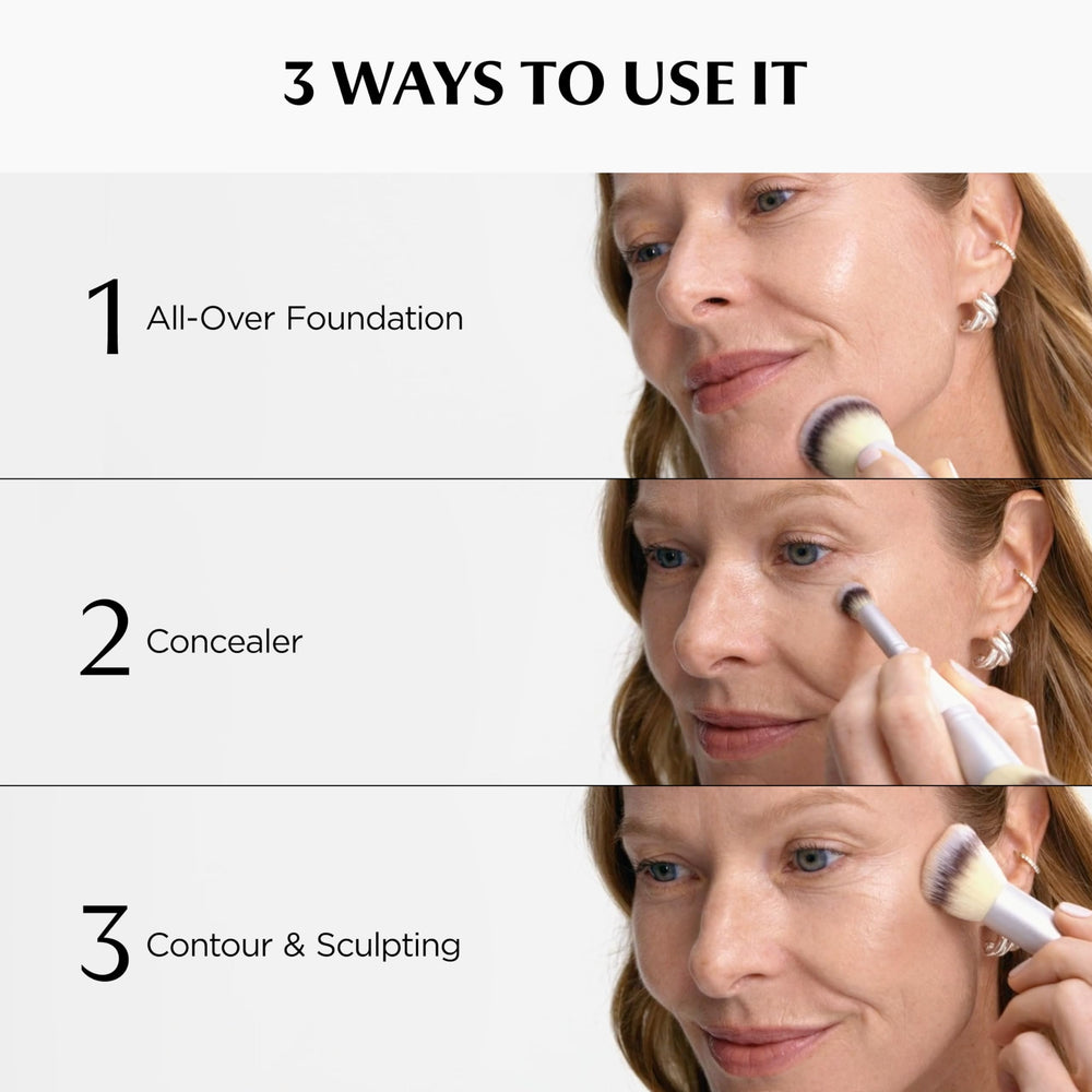 IT Cosmetics brush applying foundation on model for fast, airbrushed complexion benefit