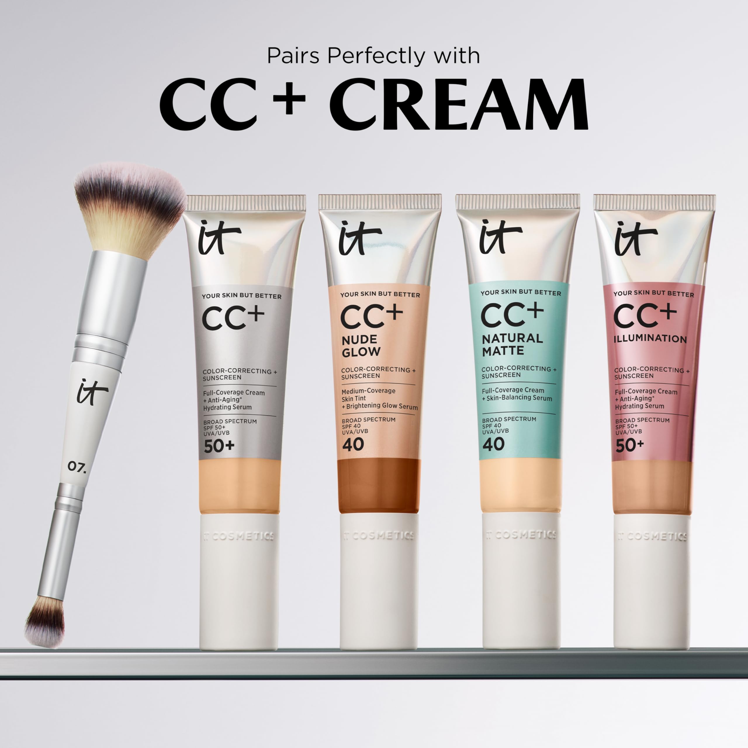 IT Cosmetics brush beside a coin showing scale for size reference and travel convenience
