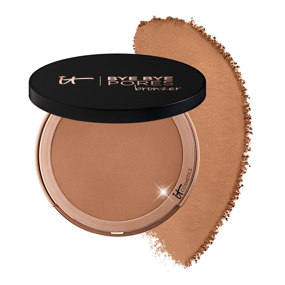 IT Cosmetics compact front view showing bronzer and sleek packaging for travel