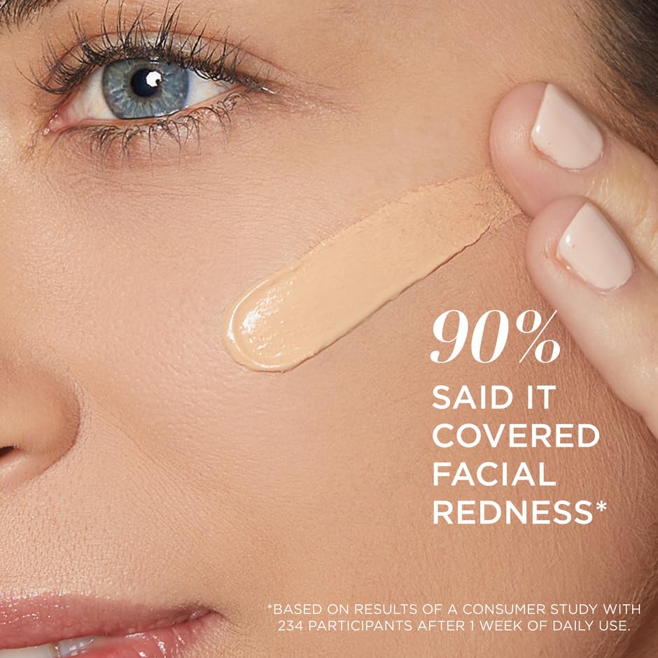 IT Cosmetics before and after on cheek showing redness neutralized