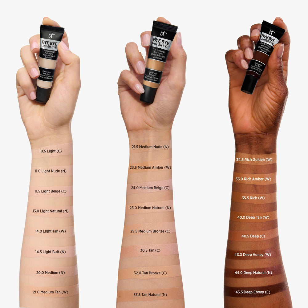 IT Cosmetics ingredient callout showing hyaluronic acid and peptides to hydrate and firm
