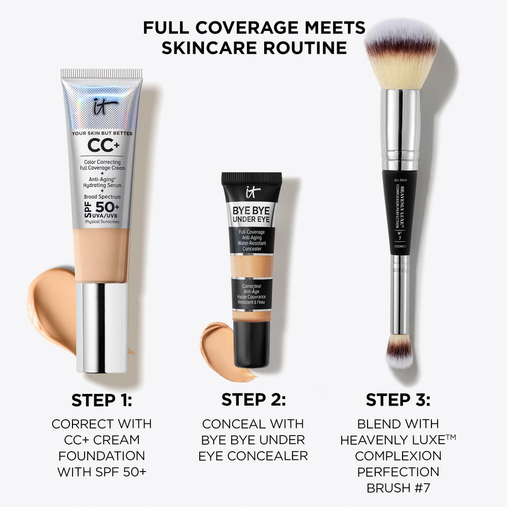 IT Cosmetics with complexion brush showing recommended tool for seamless blending