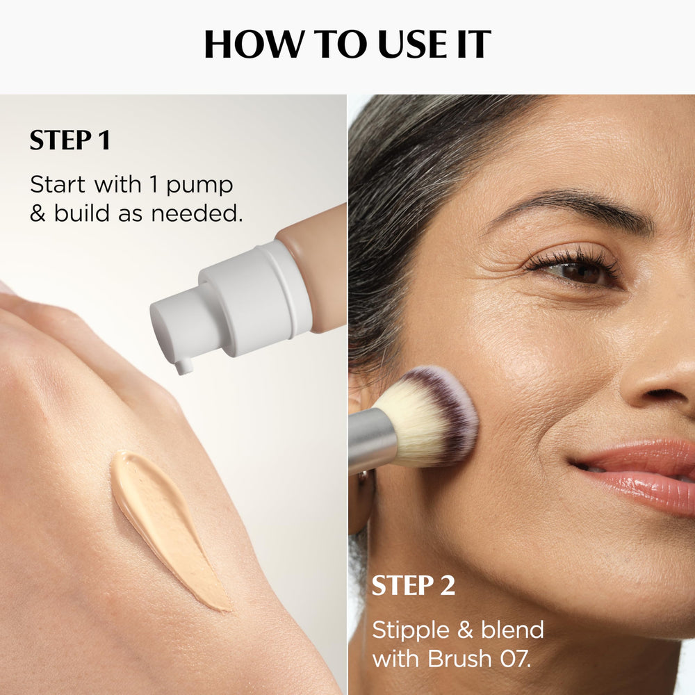 IT Cosmetics bottle next to makeup bag demonstrating daily routine convenience