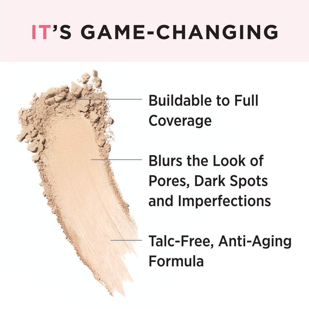 IT Cosmetics powder texture close-up displaying fine, talc-free blend