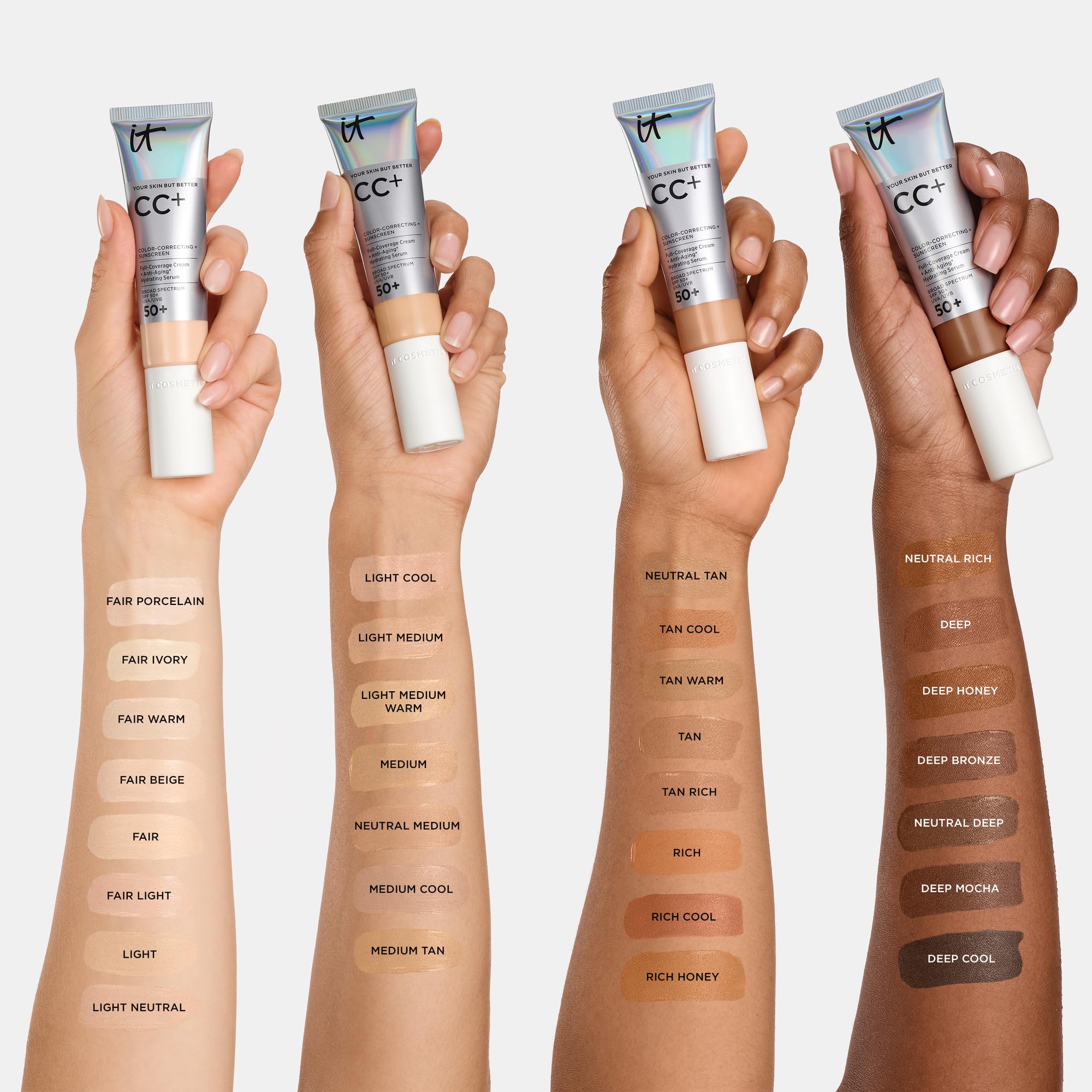 IT Cosmetics CC+ Cream next to a 1.08 fl oz bottle to show size and scale