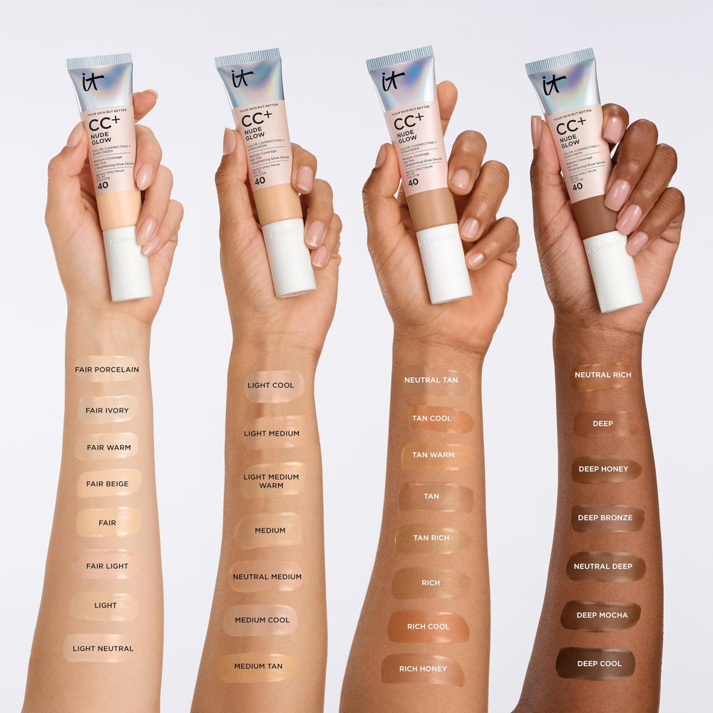 IT Cosmetics before and after comparison showing visible tone evening