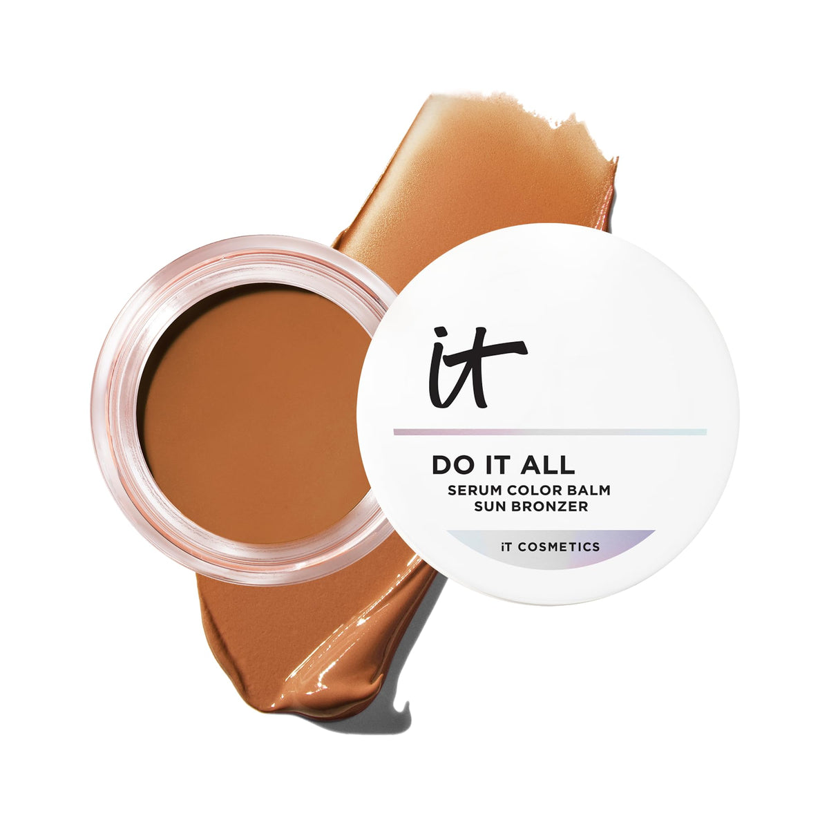 IT Cosmetics front packaging of color balm showing compact and label, easy identification benefit