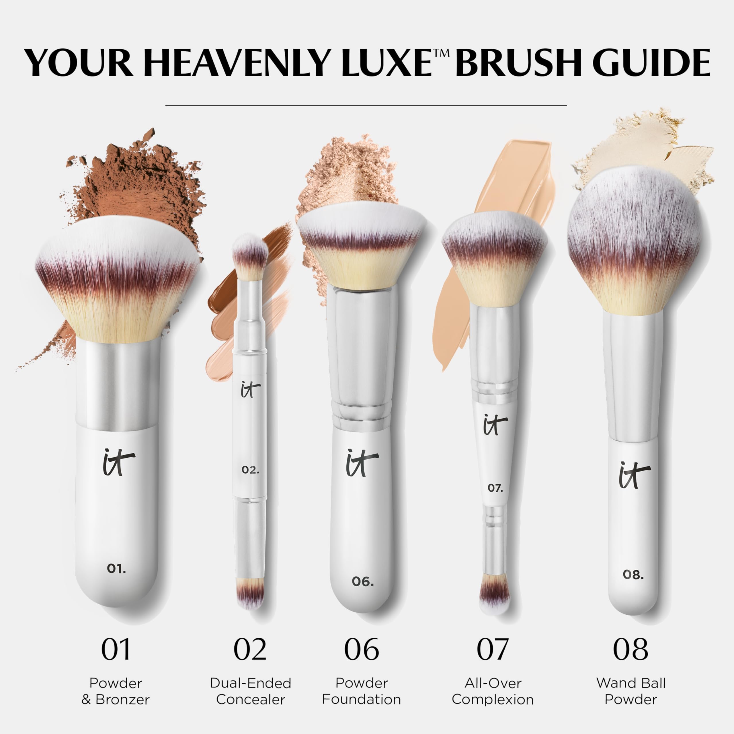 IT Cosmetics brush in use applying bronzer for an even, airbrushed finish on cheek