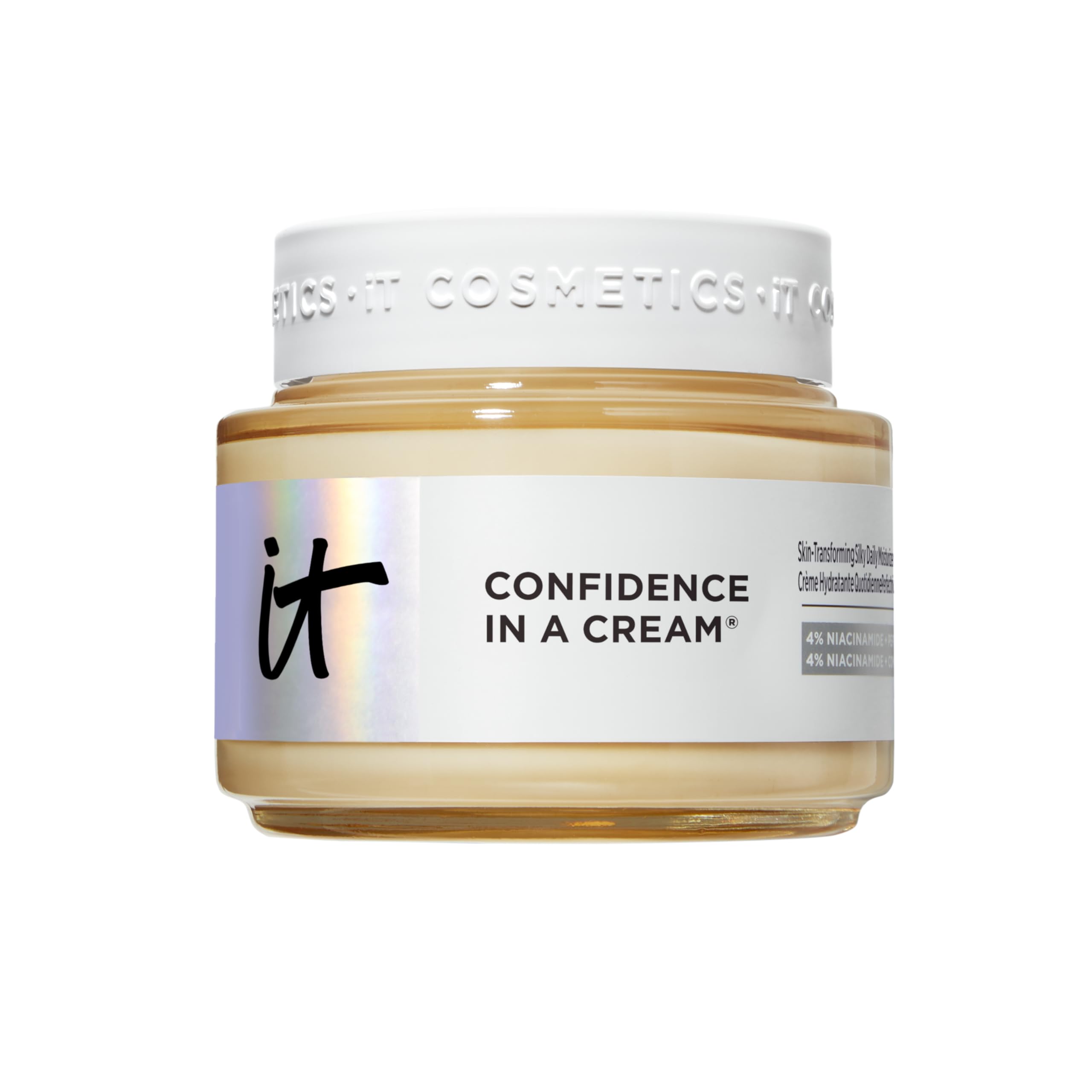 IT Cosmetics jumbo jar front showing label and immediate hydration benefit