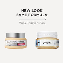 IT Cosmetics open jar top view displaying cream consistency and replenishing benefit