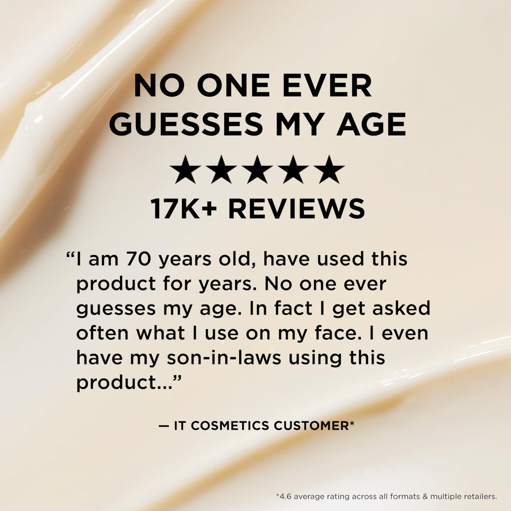 IT Cosmetics packaging detail emphasizing recycled-cap and reduced-glass benefit
