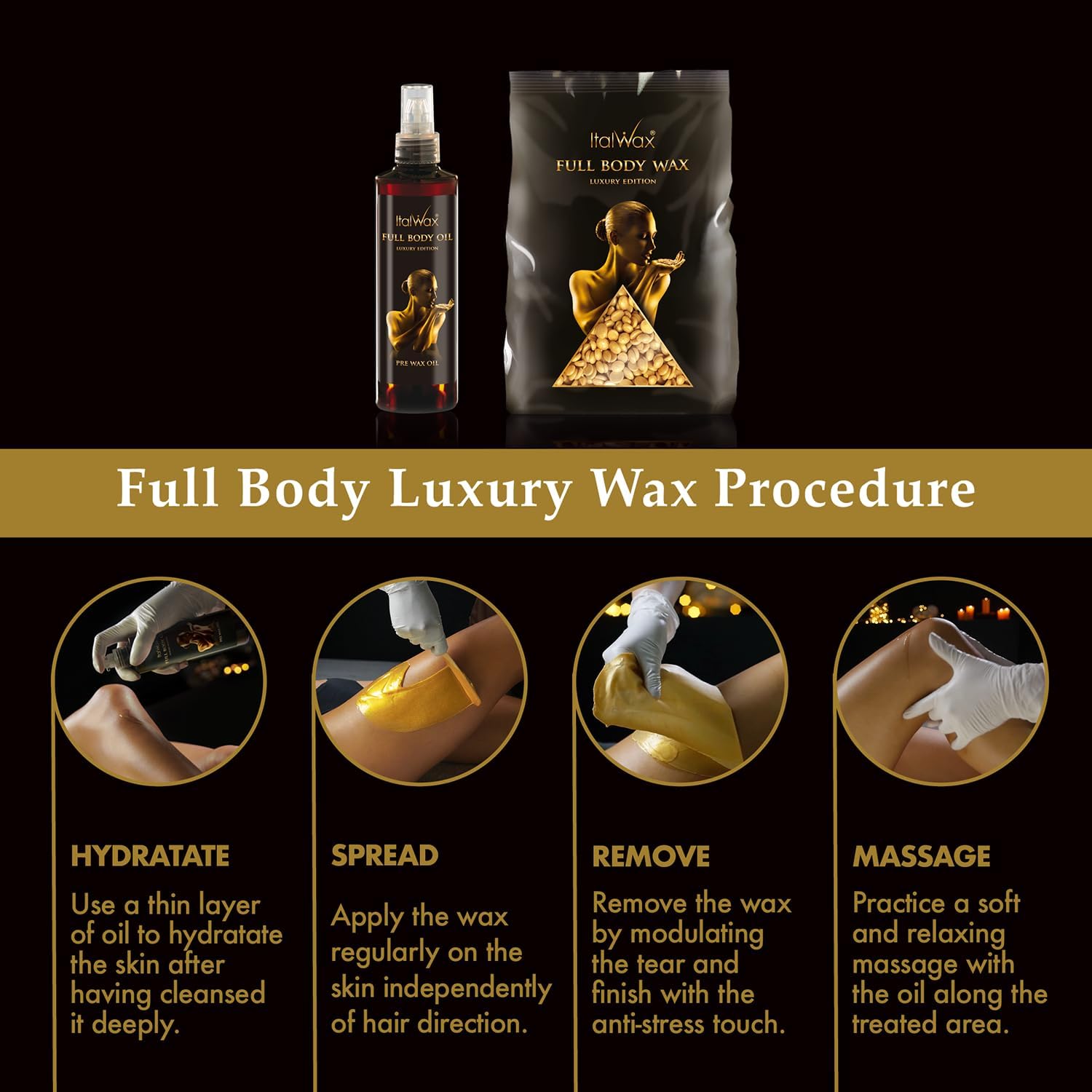 Italwax applied with spatula on lower leg showing controlled spread and precise coverage
