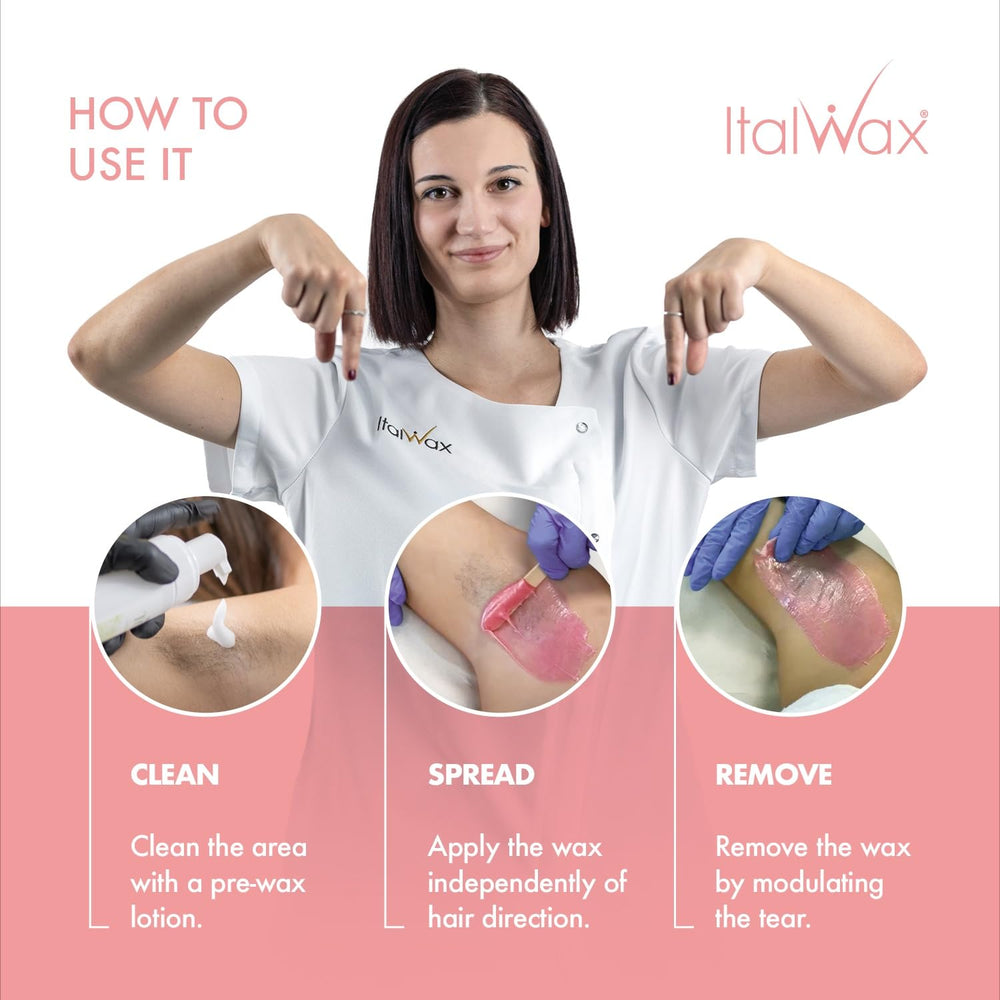 Italwax spatula applying melted beads showing precise application benefit
