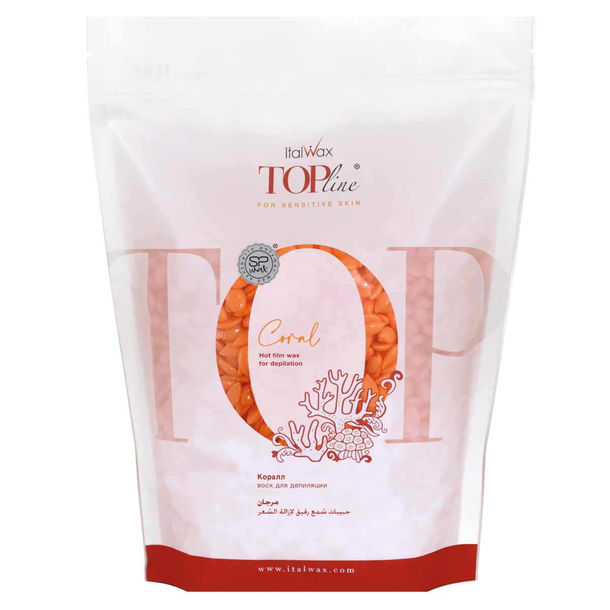 Italwax coral front package showing professional 750g supply and clear branding benefit