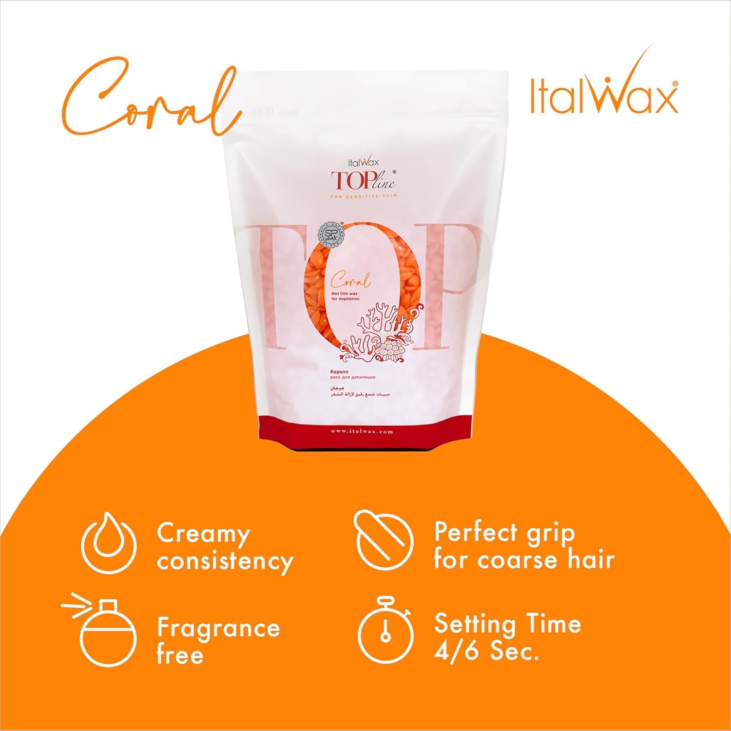 Italwax coral melted texture close-up showing creamy consistency for easy spread