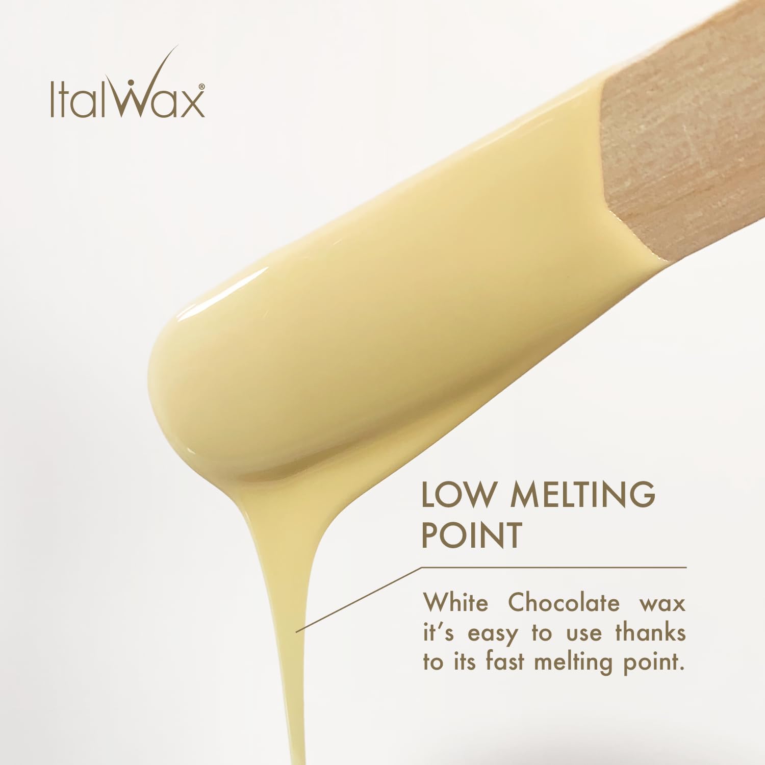 Italwax melted wax texture on spatula illustrating smooth spread and controlled work time