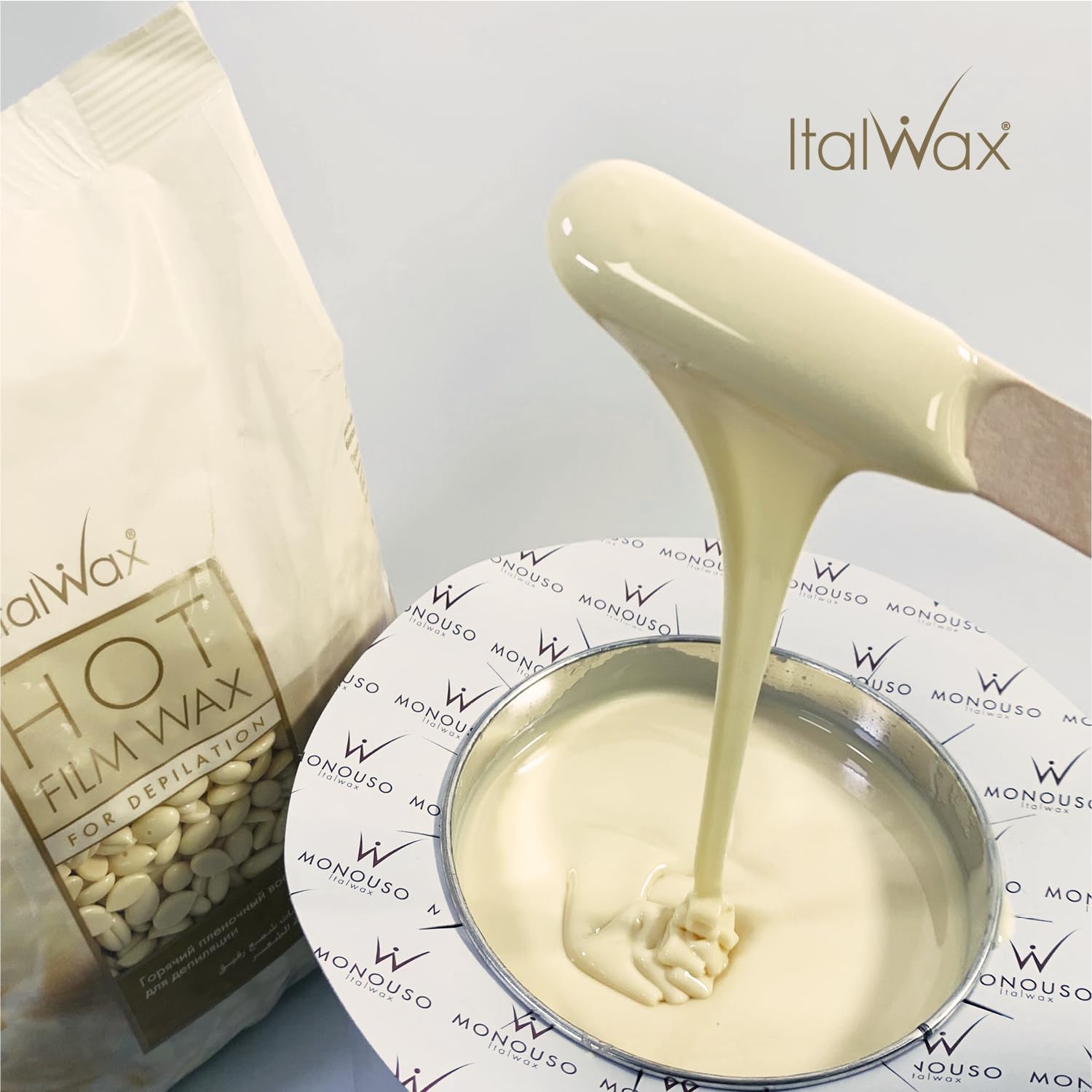 Italwax stripless peel demo removed from a leg showing clean removal and smooth skin