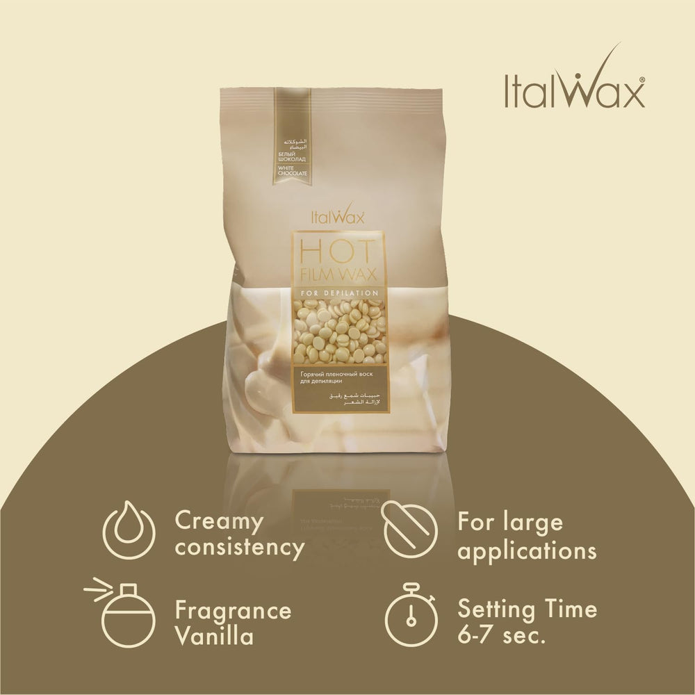 Italwax close-up of white chocolate beads highlighting creamy texture and easy melting