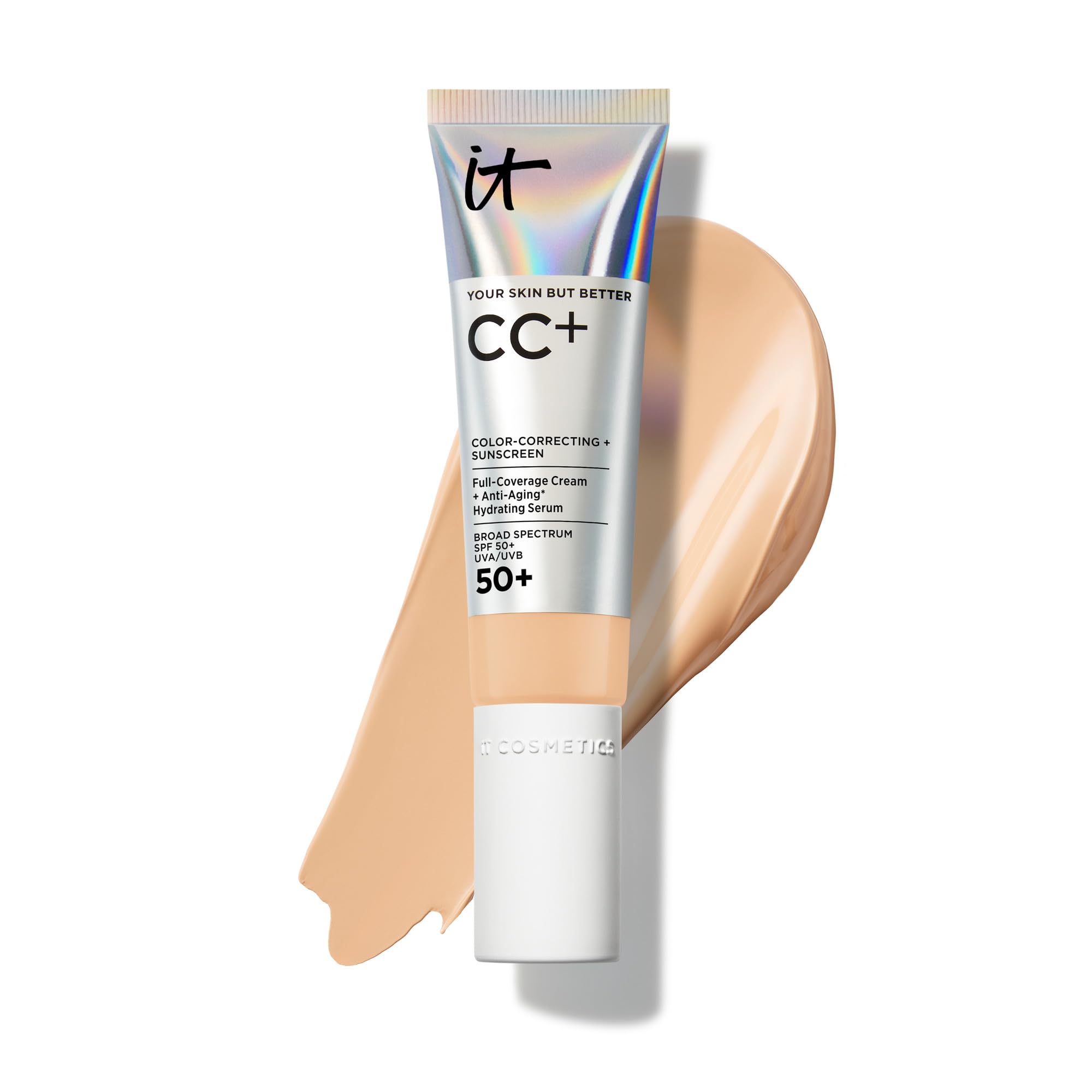 IT Cosmetics CC+ Cream front packaging showing shade and pump benefits