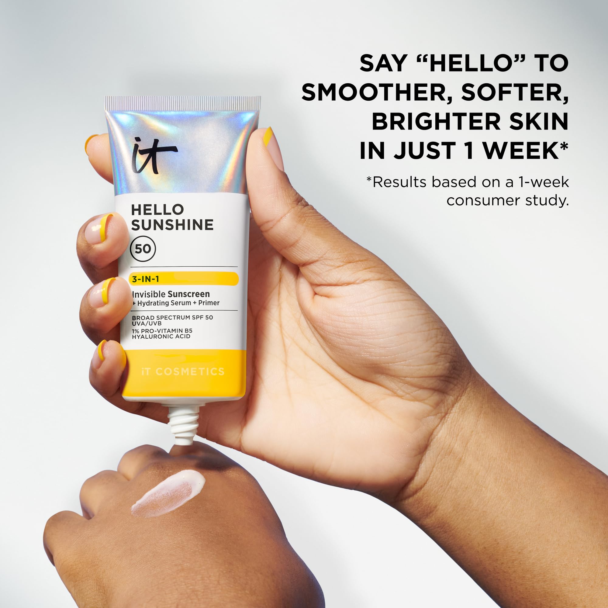 IT Cosmetics Hello Sunshine on bathroom shelf during morning routine showing convenience