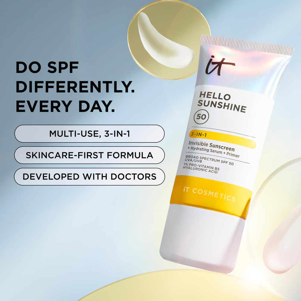 IT Cosmetics ingredients label close-up on Hello Sunshine showing key actives and safety