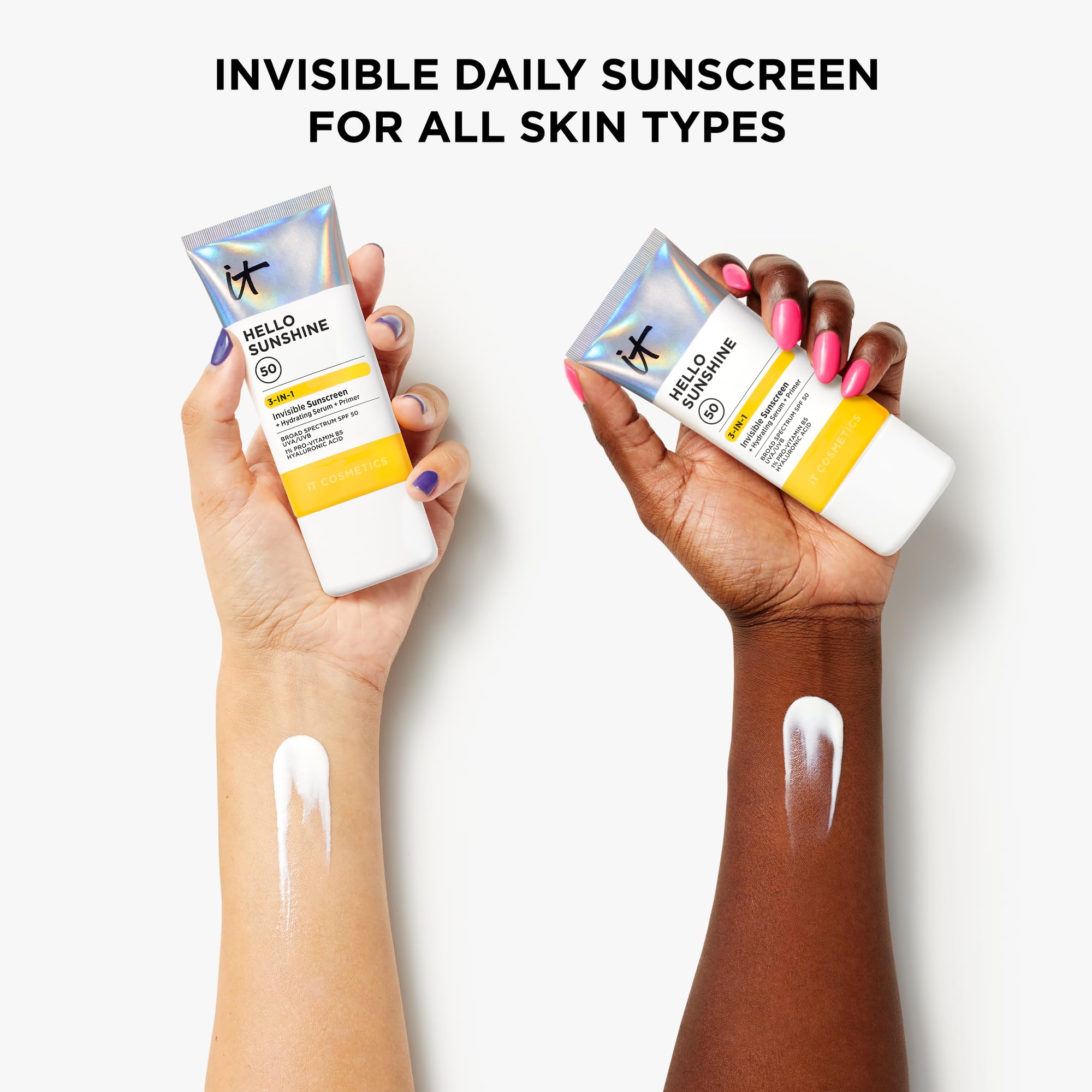 IT Cosmetics Hello Sunshine layered under foundation showing smooth priming benefit