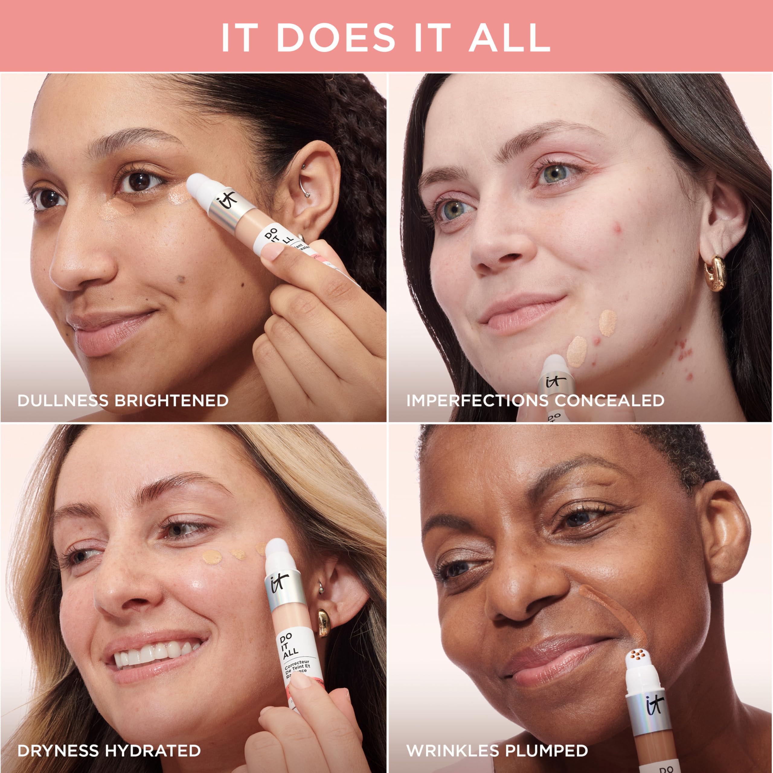 IT Cosmetics concealer next to a coin showing product size and travel-friendly portability