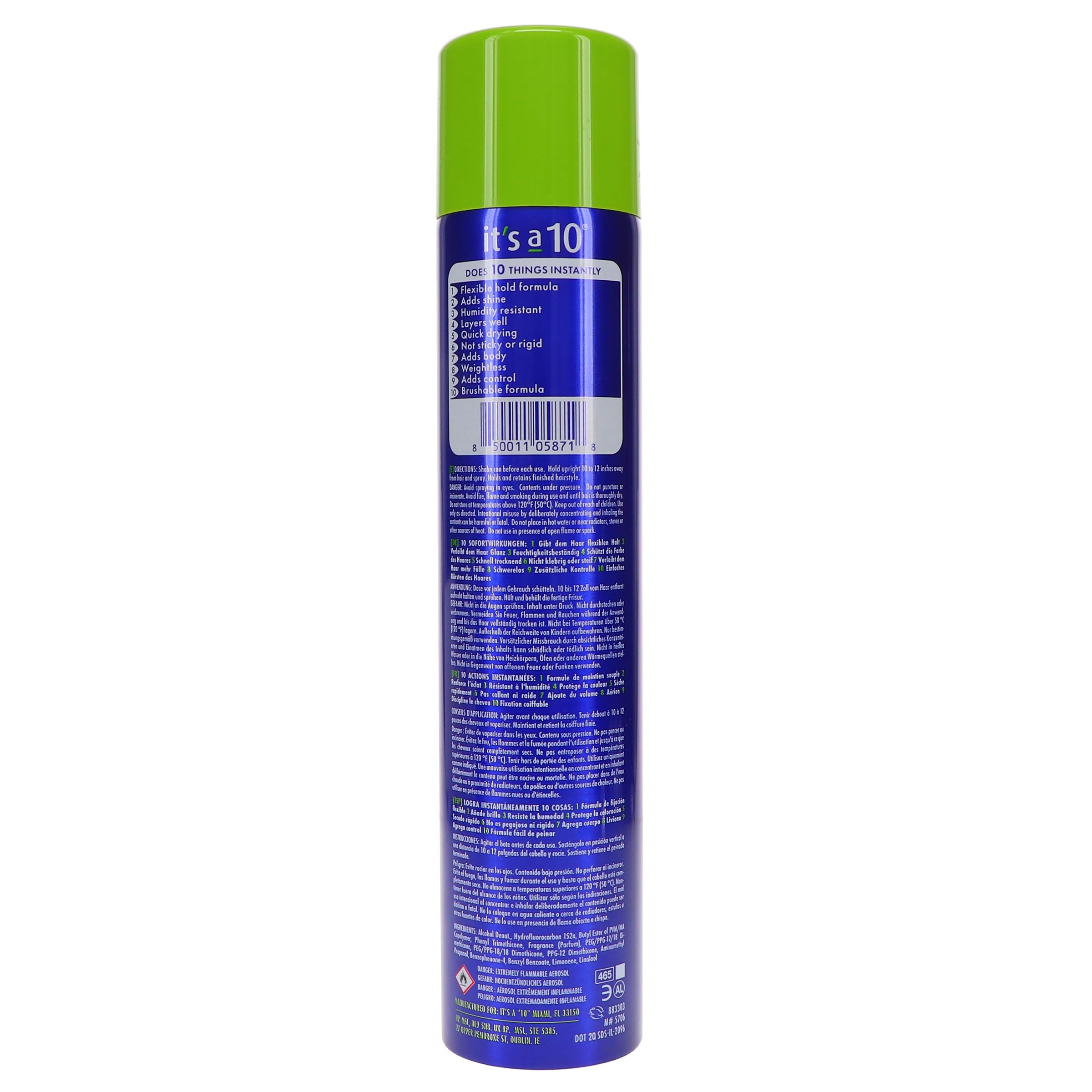 It's a 10 Haircare brushed-through hair after spray showing restylable finish
