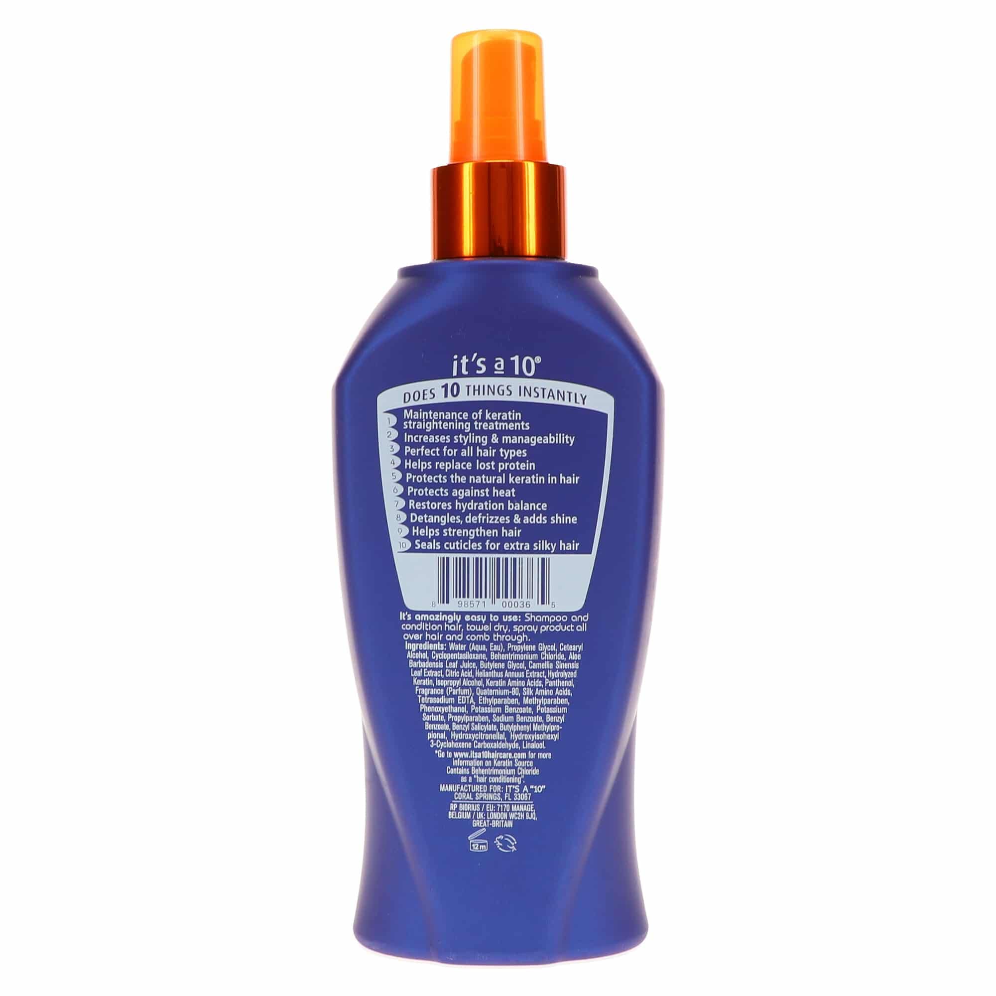 It's a 10 Haircare spray being applied to wet hair for detangling and protection