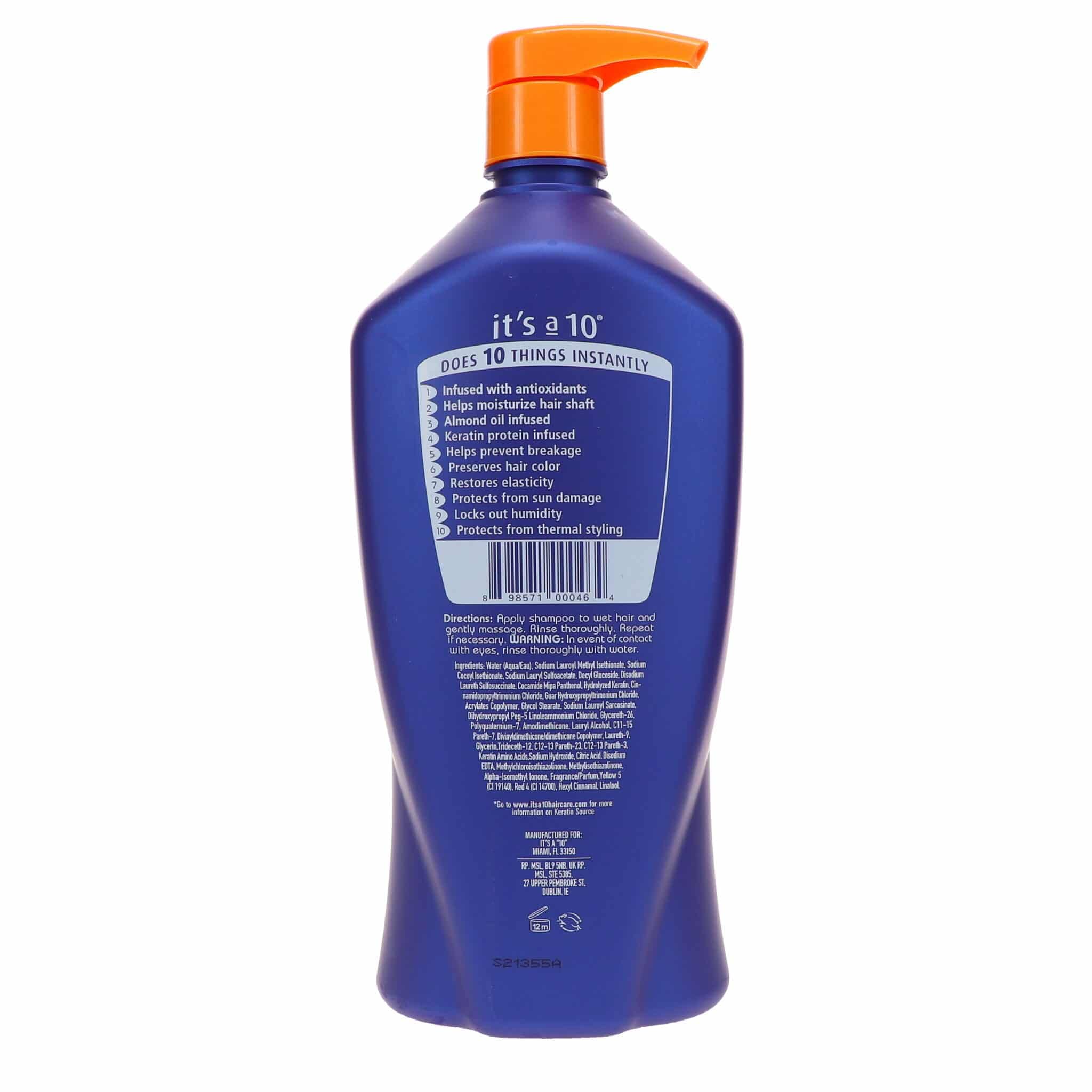 It's A 10 pump dispensing shampoo into hand illustrating creamy lather and hydration