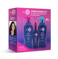 It's a 10 front packaging trio kit shown open for easy routine and visible benefits