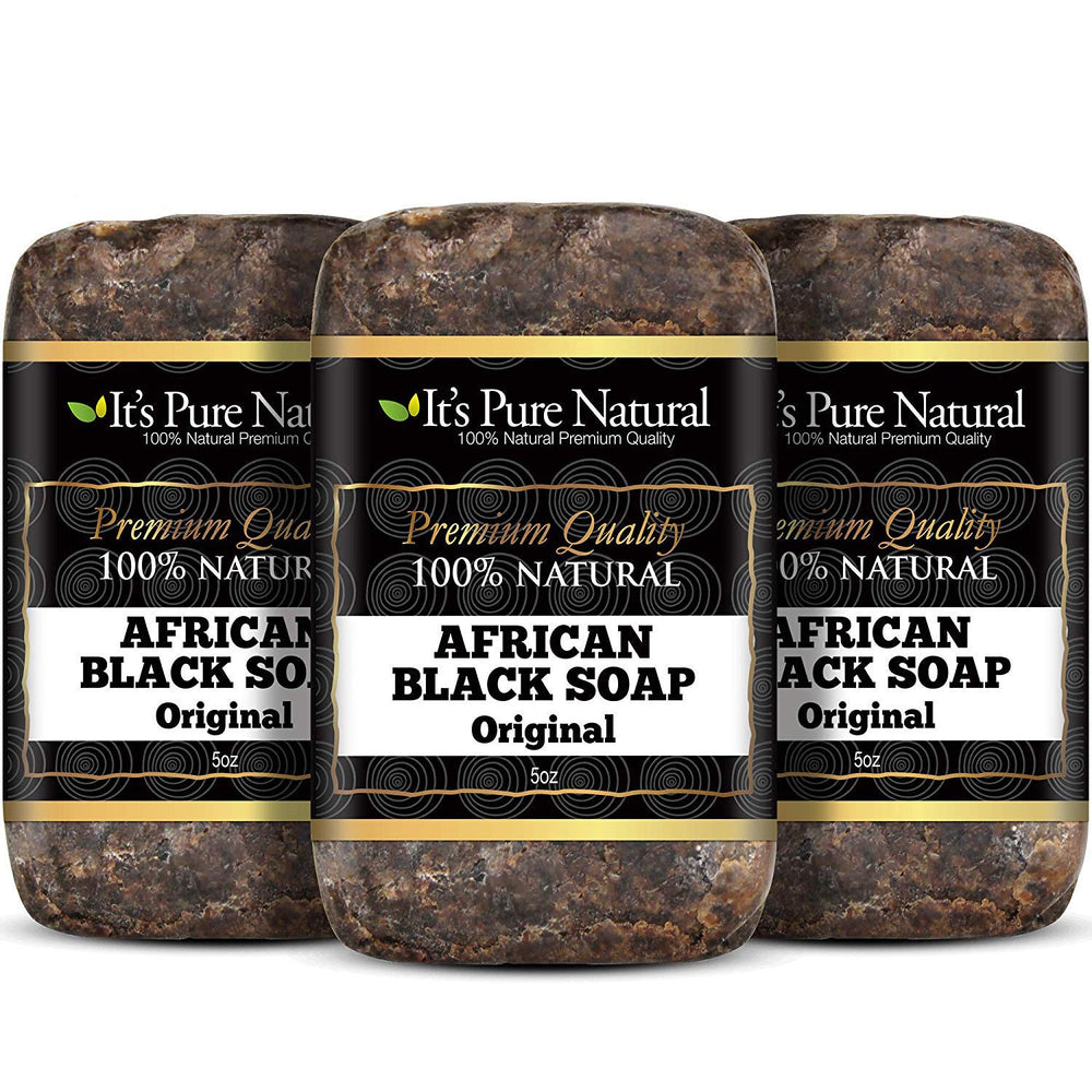 It's Pure Natural front packaging showcasing three soap bars and origin benefits