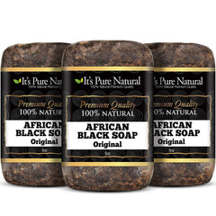 It's Pure Natural front packaging showcasing three soap bars and origin benefits